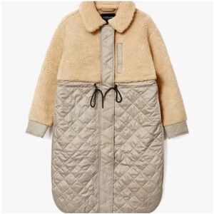 Everlane Tan and Cream Fleece Jacket Small oversized fit